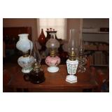 5 Oil lamps including 2 finger lamps (amber lamp