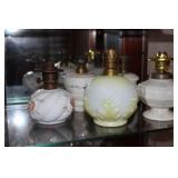 5 Small oil lamps - 1 Opaline Acanthus, 1 Cosmos,