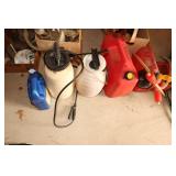 Plastic gas cans, sprayers and brush killer