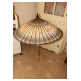 Asian handpainted paper and bamboo parasol with