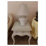 Wicker table lamp and side table
