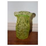 Daisy and Button Vaseline uranium glass vase with