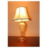 Whale oil lamp with blue trimmed shade