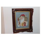 2 Needlepoint Santa Claus pictures in shadowbox