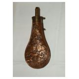 Copper powder flask decorated with deer and dogs