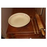 McCoy pink and blue trimmed pasta bowl, rolling