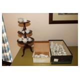Lot of doll china and a 3 tier doll display stand