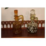 2 Cruets - green with hand painted flowers and an