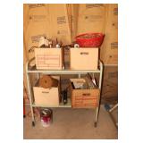 Rolling cart with contents - humming bird feeders,