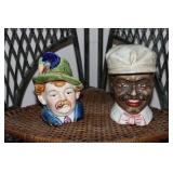 2 Majolica tobacco jars/ humidors one is black