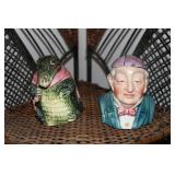 2 Majolica tobacco jars/ humidors alligator has