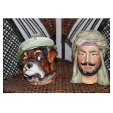 2 Majolica tobacco jars/humidors bull dog has