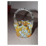 Czech ruffled top spatter design art glass basket
