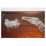 2 Glass candy dispensers - one shaped like a