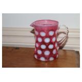 Fenton cranberry opalescent coin dot creamer