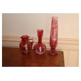 Mary Gregory cranberry glass lot including a