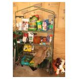 Metal bakers rack and contents - fencing, twine,