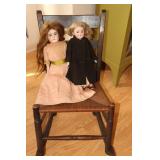 2 Porcelain faced dolls - smaller one marked