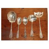 Stieff Repousse Sterling bacon fork, berry spoon,