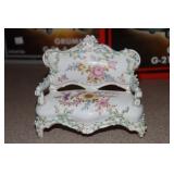 Hand-painted miniature porcelain settee marked