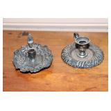 2 Miniature chambersticks - 1 marked Sterling