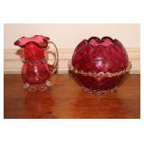 Cranberry rose bowl and a  cranberry creamer