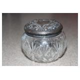 Cut glass dresser jar with Sterling lid