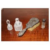 Sterling brush, Art Nouveau perfume bottle with