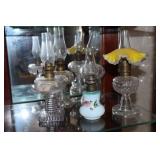 5 Small oil lamps - 1 Bullseye pattern, 1 hobnail