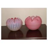 Cranberry and opalescent rose bowl vase and a