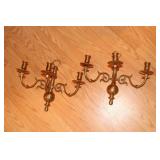 Pair of brass 3 candle wall sconces