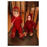 2 bisque head teddy bear dolls, possibly German