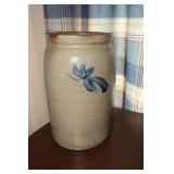 Cobalt blue and gray stoneware pottery crock