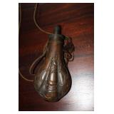 Copper powder flask decorated with a pheasant and