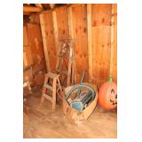 Contents of shed - planters, Santa Claus, marble