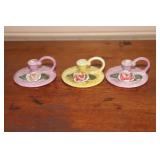 3 Miniature porcelain chamber sticks made in