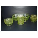 Vaseline/uranium glass rectangle dish, handled