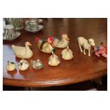 Celluloid ducks, swans, ram and horse with jockey