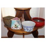 3 Ceramic planters and 1 majolica pitcher
