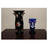 Mary Gregory cobalt blue vase and a