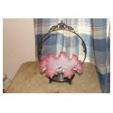 Cranberry, pink and white art glass bride