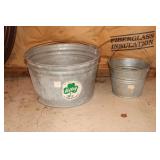 2 Galvanized buckets with handles - larger one