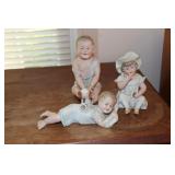 3 Bisque piano baby figurines