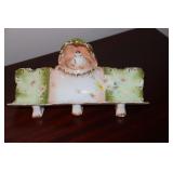 Floral decorated ink well with letter holder tray