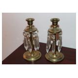 2 Brass Girandole candlesticks with prisms and