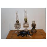 3 Oil lamps 1 decorated with pressed flowers on