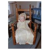 AM Germany porcelain doll with ladderback chair