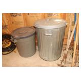 2 Trash cans - 1 galvanized, 1 plastic