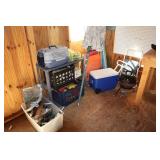 Corner lot (cooler, extension cords, cat carrier,