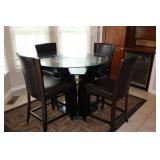Bar height glass top table (48x36H) and 4 chairs